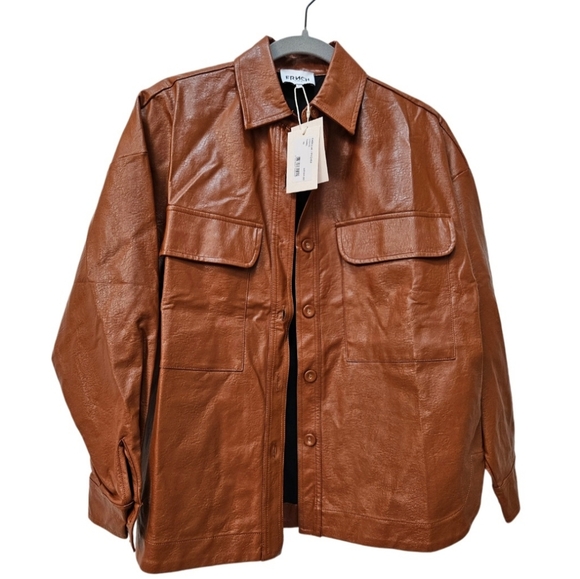 FRNCH Paris NWT faux leather button up camel color Cadillac jacket XS - Picture 5 of 7